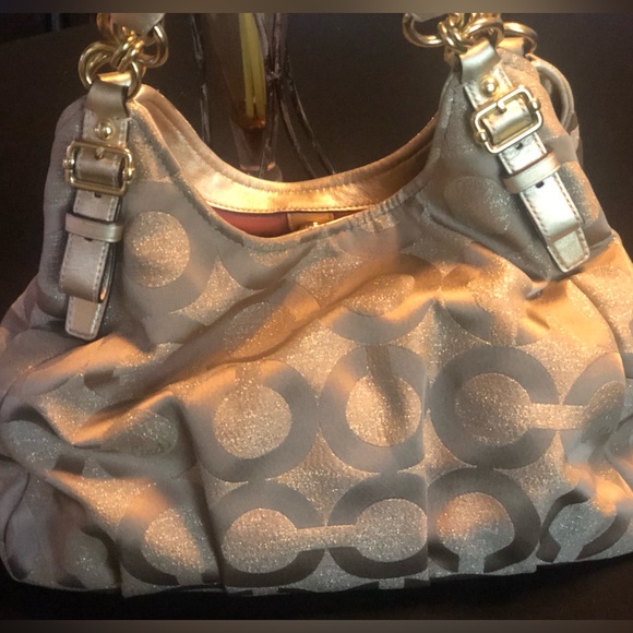 Coach Vintage Y2K Gold Sparkly Tan Signature Monogram Medium Satchel Bag… - Picture 14 of 14